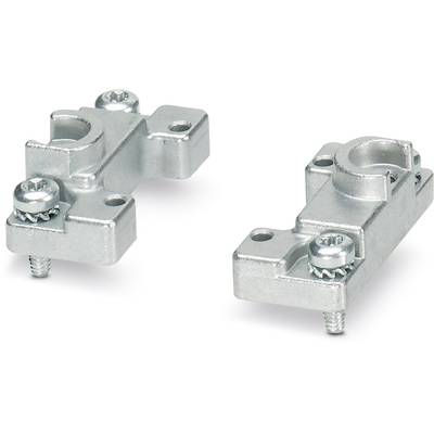 Zwei metallische Halterungen mit Schrauben, die zur Befestigung von Rohren oder Kabeln verwendet werden können.