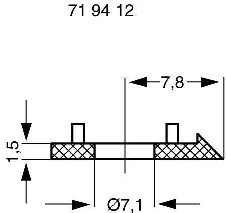 Technische Zeichnung eines Bauteils mit Höhen- und Breitenangaben: 1,5 hoch, 7,8 breit und mit einem Durchmesser von 7,1. Enthält Querschnittsmuster.