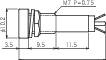 Technische Zeichnung eines zylindrischen Bauteils mit den angegebenen Maßen 3,5, 9,5 und 11,5. Oben beschriftet mit 'M7 P=0,75'.