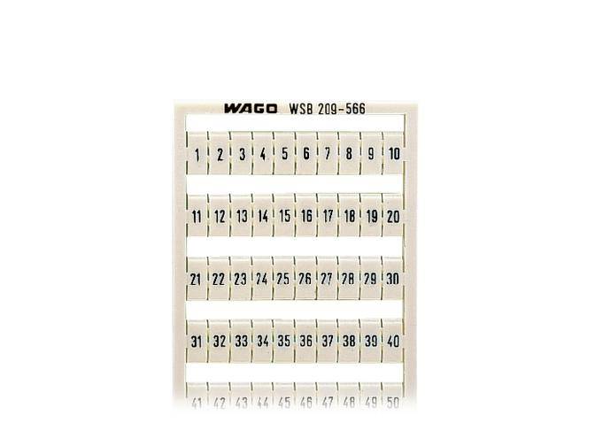 Ein Etikettenblatt mit Zahlen von 1 bis 60, in Reihen zu je 10 Zahlen. Oberhalb steht 'WAGO WS8 209-566'.