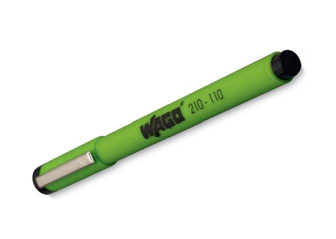 Ein grüner Stift mit der Aufschrift 'WAGO 210-110', vermutlich ein Werkzeug oder Schreibgerät.