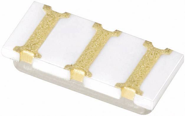 Elektronisches Bauelement in rechteckiger Form mit goldfarbenen Kontakten auf weißem Gehäuse.