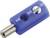 Blauer Bananenstecker aus Kunststoff mit Metallstift und Schraube zur Kabelbefestigung; dient zur elektrischen Verbindung.