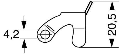 Technische Zeichnung eines Bauteils mit den Maßen 4,2 mm und 20,5 mm; zeigt Form und Dimensionierung des Teils.