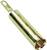 Ein goldfarbenes Metallwerkzeug mit einem zylindrischen Körper und einem flachen länglichen Griff. Möglicherweise ein Küchenutensil.
