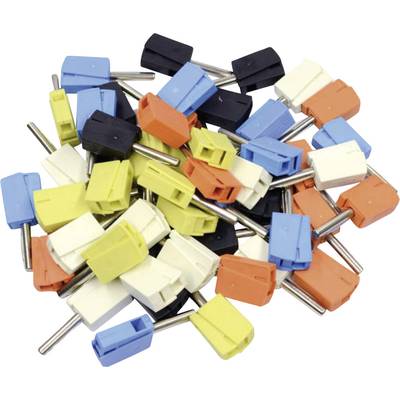 Bunte, gemischte Isolierhülsen mit Metallstiften in verschiedenen Farben wie Blau, Gelb, Weiß, Orange und Schwarz.