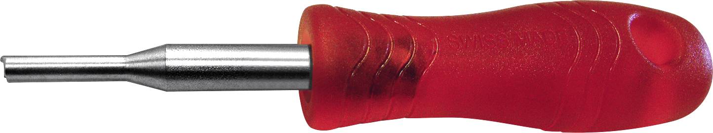 Roter Schraubendreher mit einem metallischen Schaft und geriffeltem Griff, geeignet für einfache Montagearbeiten.