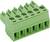 Grüner Steckverbinder mit fünf Anschlussklemmen, typischerweise für elektrische Verbindungen genutzt.