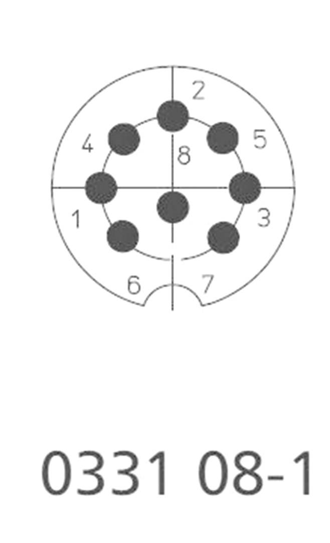 Schematische Darstellung einer elektrischen Steckverbindung mit acht nummerierten Kontaktpunkten im Kreis. Darunter: '0331 08-1'.