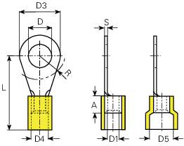 Technische Zeichnung eines metallischen Konus: Vorderansicht und Seitenansicht mit beschrifteten Maßen: D, D3, D4, L, S, A.