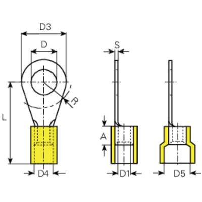 Technische Zeichnung eines metallischen Konus: Vorderansicht und Seitenansicht mit beschrifteten Maßen: D, D3, D4, L, S, A.