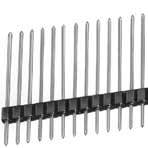 'Einreihige Stiftleiste mit 16 Pins, auf dunkler Basis montiert; Pins sind gleichmäßig verteilt und senkrecht nach oben gerichtet.'