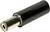 Ein schwarzer zylindrischer Adapter mit einem Metallstecker. Geeignet zum Verbinden elektronischer Geräte mit einer Stromquelle.