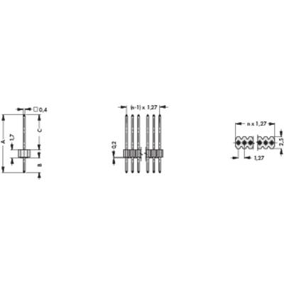 Drei technische Zeichnungen von mechanischen Bauteilen mit Abmessungen und Beschriftungen; zeigen symmetrische Federsysteme.