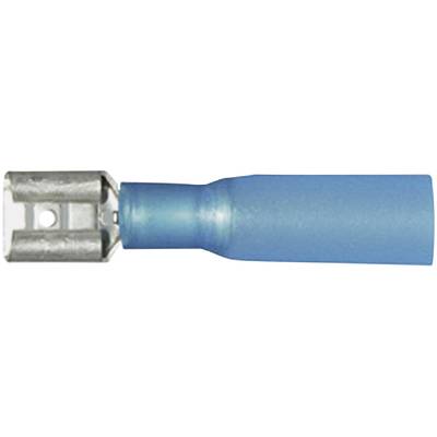 Ein blauer, isolierter Flachstecker, der für elektrische Verbindungen verwendet wird.