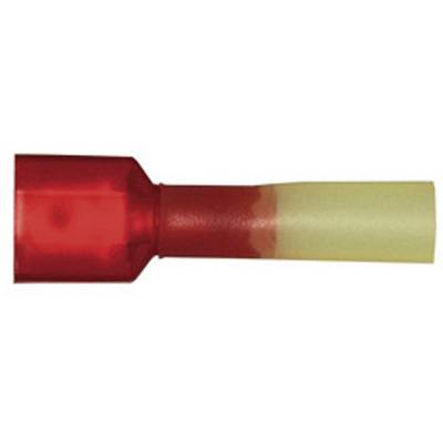 Ein roter elektrischer Kabelverbinder mit einem gelben isolierten Ende, verwendet für sichere elektrische Verbindungen.