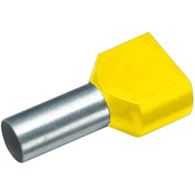 Gelbes Achtkantprofil am Ende eines silbernen Metallstifts, wahrscheinlich ein Bestandteil eines Werkzeugs oder Maschinenteils.