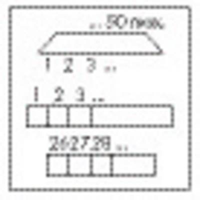 Diagramm zeigt, wie Elemente mit beschrifteten Boxen gruppiert sind. Obere Box: '50 max.', mittlere Reihe und untere Reihe mit nummerierten Boxen.
