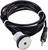 Ein schwarzes Audiokabel mit einem silbernen Anschluss auf einer Seite und einem 3,5-mm-Stecker auf der anderen Seite, aufgerollt.