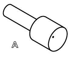Eine schematische Zeichnung eines zylindrischen Objekts mit einem dünnen, länglichen Griff. Buchstabe "A" daneben.