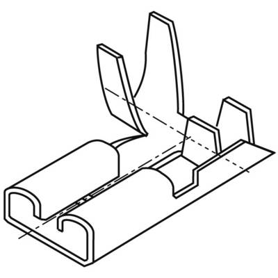 Technische Zeichnung eines Clips mit abstehenden Flügeln. Der Clip hat eine Basis und gebogene Seiten, die möglicherweise zum Befestigen verwendet werden.