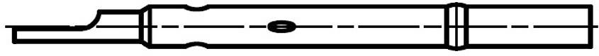 Diagramm einer elektrischen Sicherung in Draufsicht. Die Sicherung ist zylindrisch mit einem zentralen leitenden Element, das durch Linien dargestellt ist.