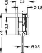 Technische Zeichnung eines mechanischen Bauteils mit Maßen und Spezifikationen, inklusive Längenangaben und Details zur Struktur.