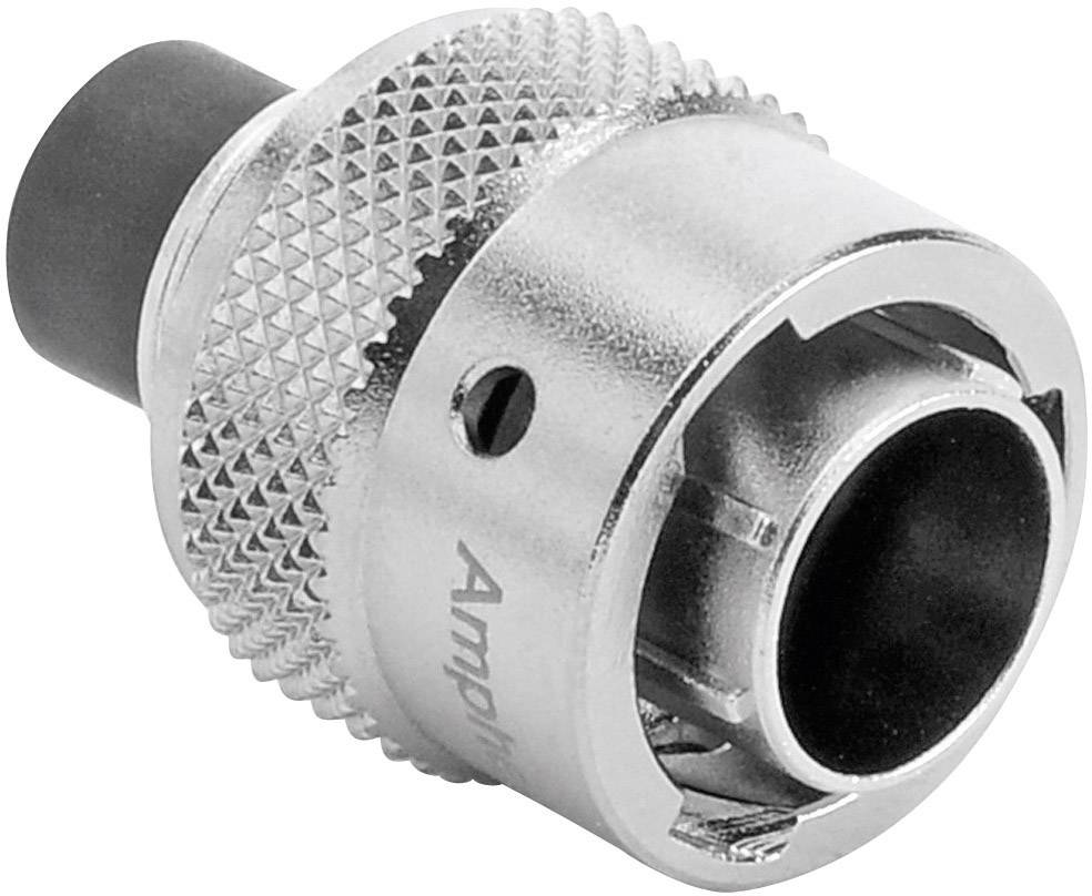 Ein metallischer Stecker mit gerändelten Griffen und einer schwarzen Isolierung, markiert mit dem Schriftzug 'Amphenol'.