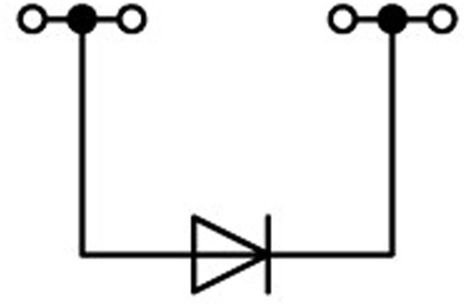 Schaltsymbol zeigt einen Gleichrichter mit einer Diode zwischen zwei Schaltkreisen, die in Reihe verbunden sind.