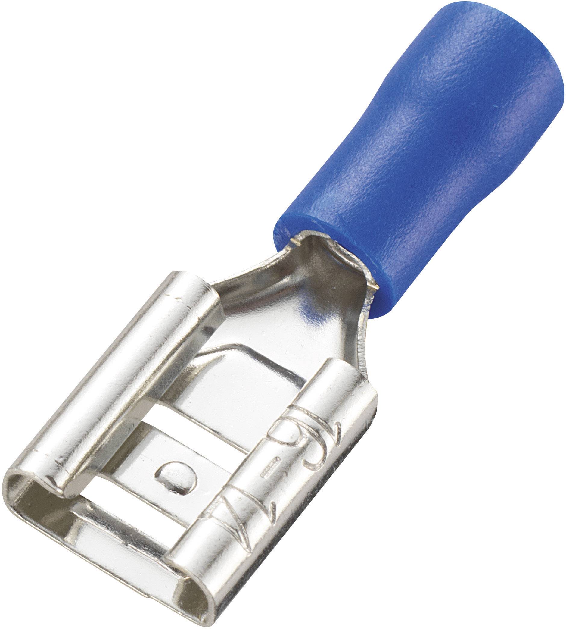 TRU COMPONENTS 737509 Fladstik-kabelsko Stikbredde: 8.0 mm Stiktykkelse: 0.8 mm 180 ° Delvist isoleret Blå 100 stk