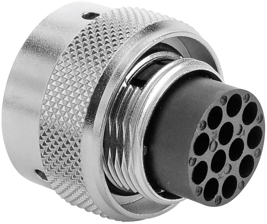 Ein runder, silberner Metallstecker mit mehreren schwarzen Verbindungspunkten, geeignet für elektrische Verbindungen.