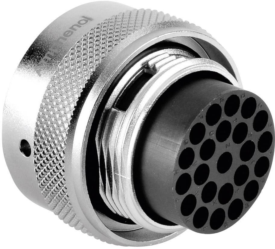 Ein runder, metallischer Stecker mit mehreren kleinen Pins und geriffeltem Rand zur besseren Handhabung.