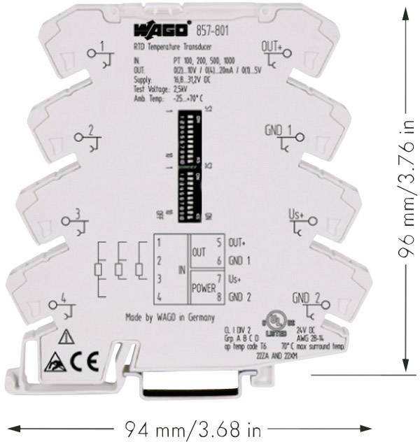 WAGO Kontakttechnik Temperaturmessumformer PT-Sensor 857-801-0