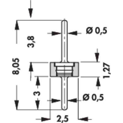 Technische Zeichnung eines Bauteils mit Bemaßungen. Maße und Richtungen sind angegeben, zeigen Details der Struktur und Position.