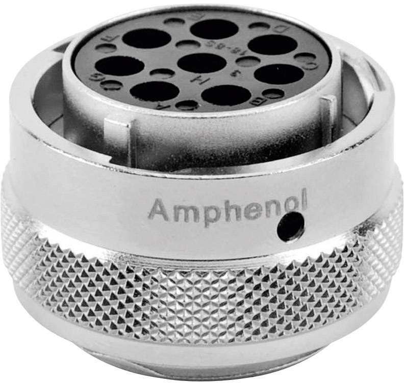 Ein runder, metallischer Stecker mit mehreren Pins und der Aufschrift 'Amphenol' auf der Außenseite. Der Stecker ist für technische Verbindungen geeignet.