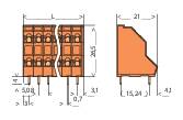 Technische Zeichnung eines elektrischen Bauteils mit Abmessungen: Länge 76,5 mm, Breite 21 mm, Höhe 29 mm. Zeigt zwei Ansichten des Bauteils.
