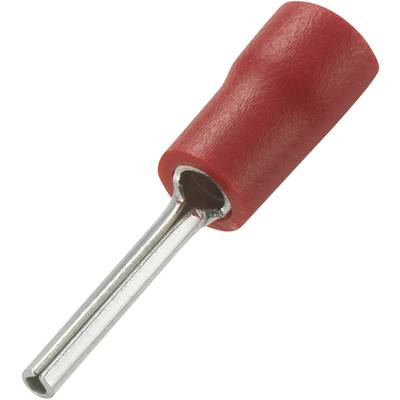 Ein roter Aderendhülsenkabelanschluss mit Metallröhre zum Crimpen an einem Kabelende. Wird in elektrischen Verbindungen verwendet.
