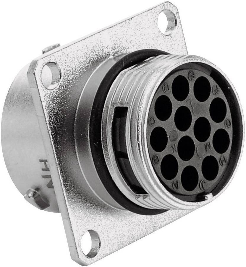 Stecker mit rundem, metallischem Gehäuse und mehreren Löchern zur Verbindung elektronischer Geräte.