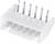 Ein weißer, rechteckiger elektrischer Steckverbinder mit sechs silbernen Metallstiften.