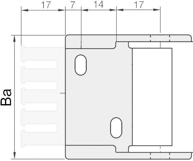 Technische Zeichnung eines Bauteils mit Maßen: 17, 7, 14 und 17 Einheiten horizontal; vertikale Beschriftung 'Ba'.
