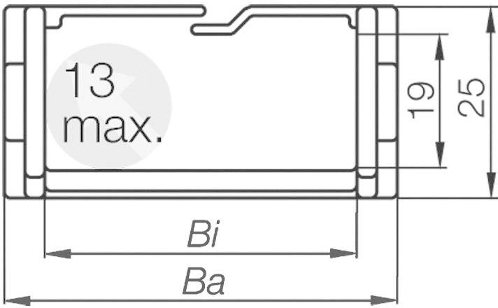 Technische Zeichnung eines Zylinders mit den Maßen: 19 mm Höhe, 25 mm Breite. '13 max.' gibt den maximalen Durchmesser an.