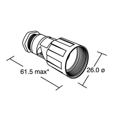 Eine technische Zeichnung eines Zylinderteils mit einer Länge von maximal 61,5 mm und einem Durchmesser von 26,0 mm.