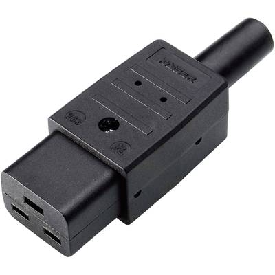 Ein schwarzer Adapterstecker mit rechteckiger Form und zwei Steckplätzen. Der Stecker hat oben eine zusätzliche Buchse.