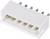Ein weißer, rechteckiger Steckverbinder mit sechs metallischen Pins, die nach oben zeigen. Geeignet für elektrische Verbindungen.
