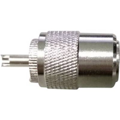 Steckeradapter aus Metall mit geriffelter Oberfläche.