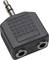 Schwarzer Audio-Splitter-Adapter mit einem 3,5-mm-Stecker oben und zwei Buchsen unten. Ideal zum Anschließen von zwei Kopfhörern an ein Gerät.