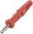 Ein roter 4-mm-Bananenstecker mit geriffeltem Griff und metallener Spitze, dient zum Anschließen von Kabeln in elektrischen Schaltungen.