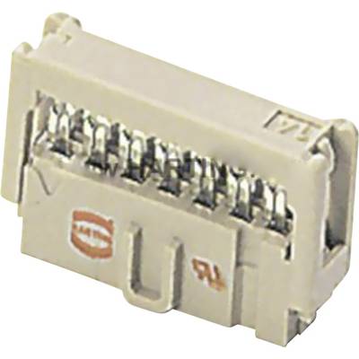 Ein weißer Steckverbinder mit mehreren Metallpins, verwendet für elektronische Verbindungen in Geräten.