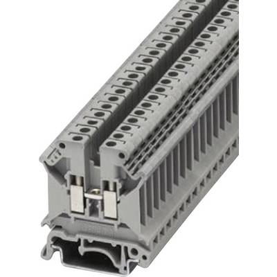 Graue Reihenklemme mit zwei Etagen für den industriellen Einsatz, zeigt die Anschlüsse und Klemmen für elektrische Verbindungen.