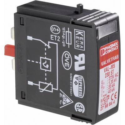 Ein Überspannungsschutzgerät der Marke Phoenix Contact, Modell VAL-MS 230 ST, mit technischen Spezifikationen auf dem Etikett.